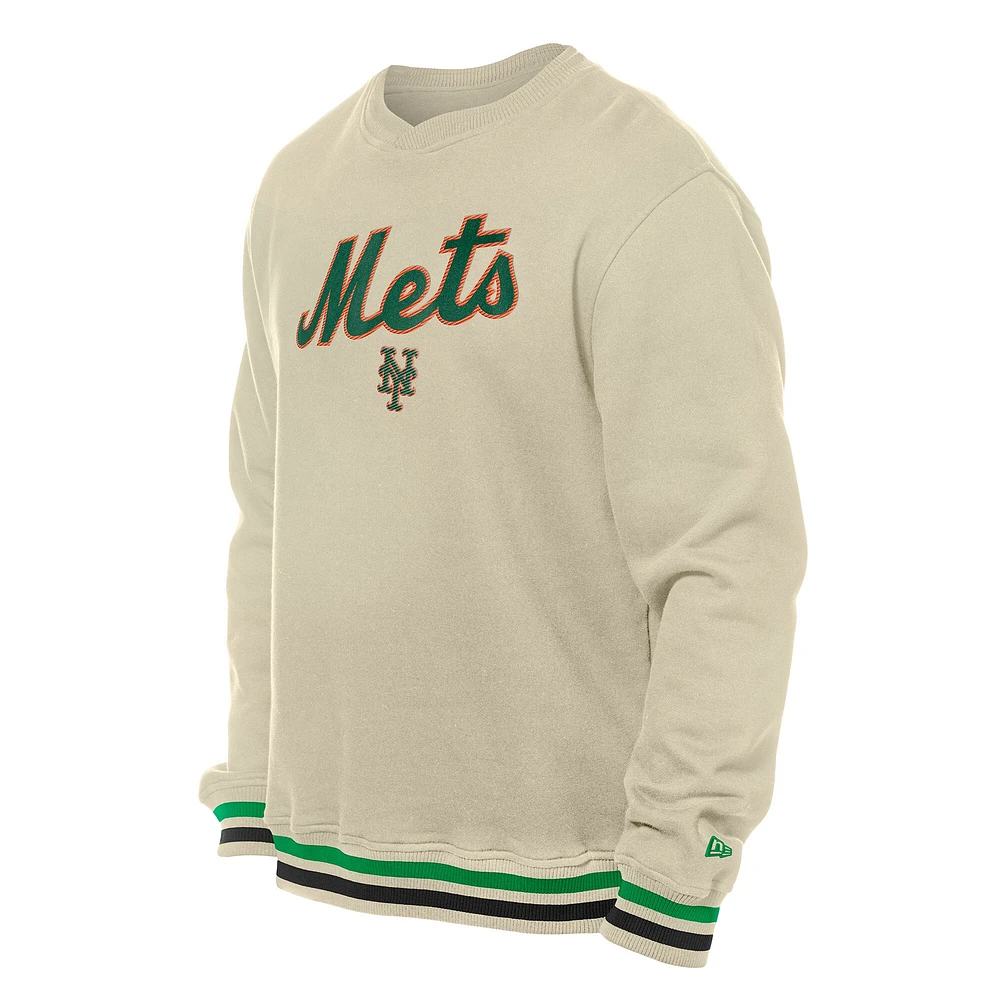 Sweat-shirt à capuche en sergé crème New Era pour homme avec logo de la Saint-Patrick des Mets York