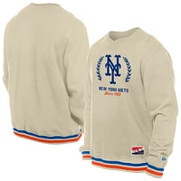 Men's New Era Cream York Mets Throwback Pullover Sweatshirt