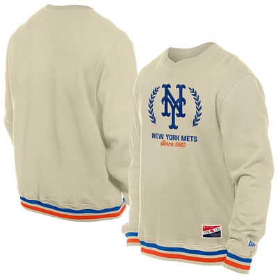 Men's New Era Cream York Mets Throwback Pullover Sweatshirt