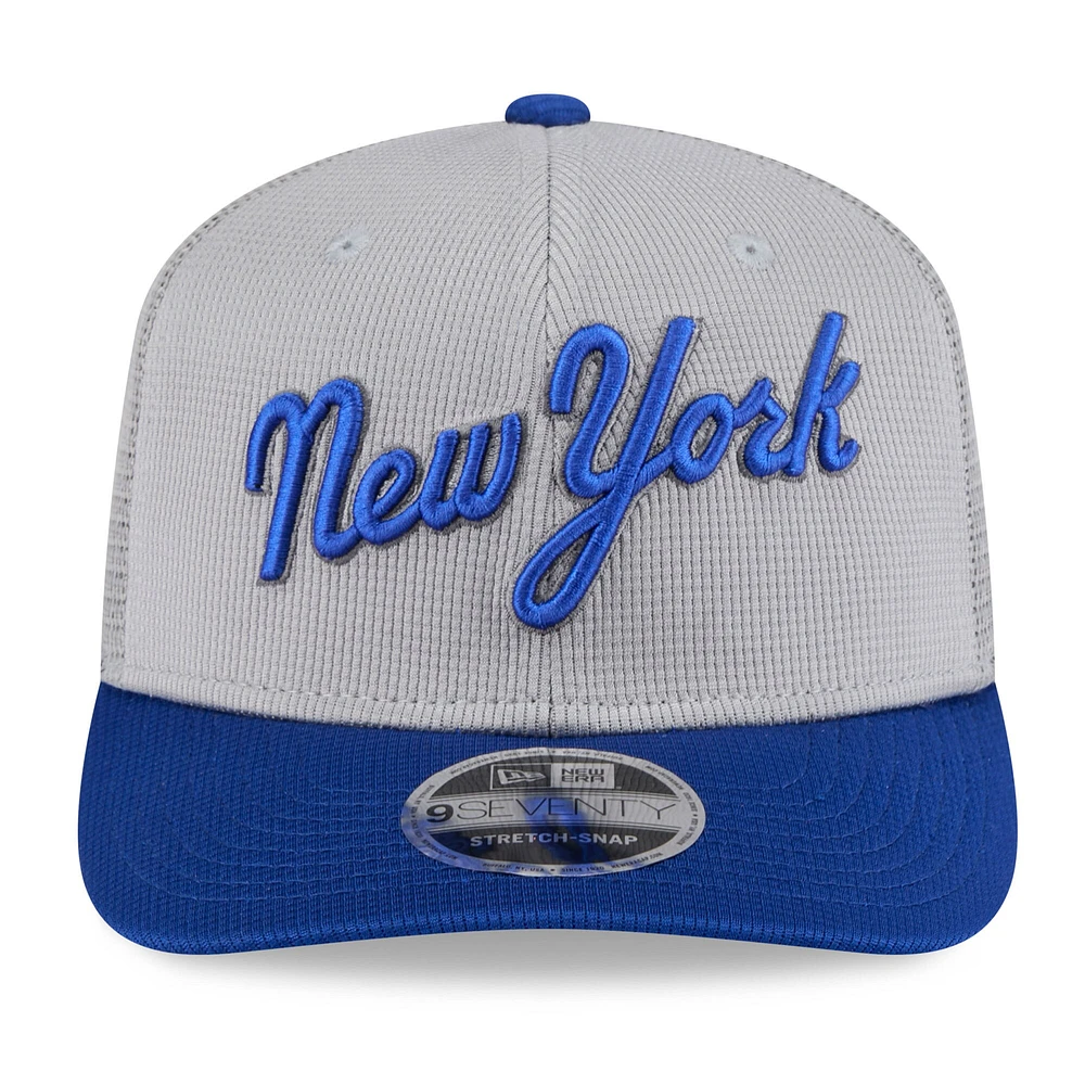 Casquette de camionneur extensible à boutons-pression New Era 9SEVENTY pour homme, gris/bleu royal, New York Mets 2025