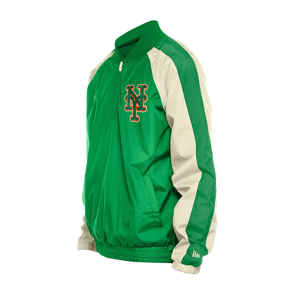 Men's New Era Kelly Green York Mets St. Patrick's Day Ripstop Raglan Quarter-Zip Windbreaker