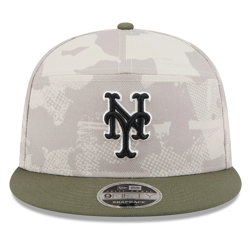 Casquette New Era 9FIFTY Snapback beige clair/olive pour homme, motif Armed Forces Day 2025, New York Mets