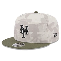 Casquette New Era 9FIFTY Snapback beige clair/olive pour homme, motif Armed Forces Day 2025, New York Mets