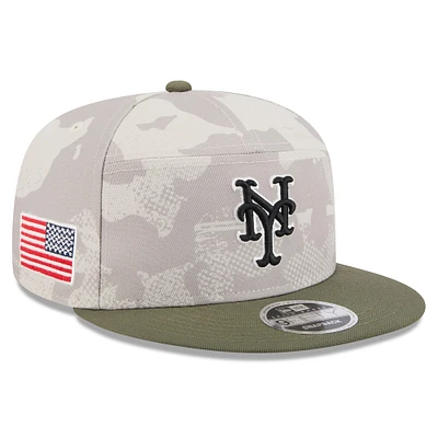 Casquette New Era 9FIFTY Snapback beige clair/olive pour homme, motif Armed Forces Day 2025, New York Mets