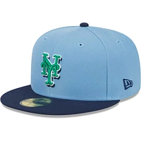 Men's New Era Light Blue/Navy York Mets Green Undervisor 59FIFTY Fitted Hat