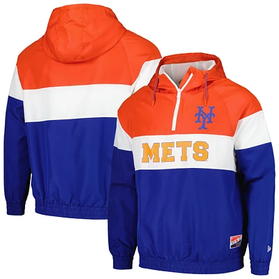 Men's New Era Orange York Mets Ripstop Raglan Quarter-Zip Hoodie Windbreaker Jacket