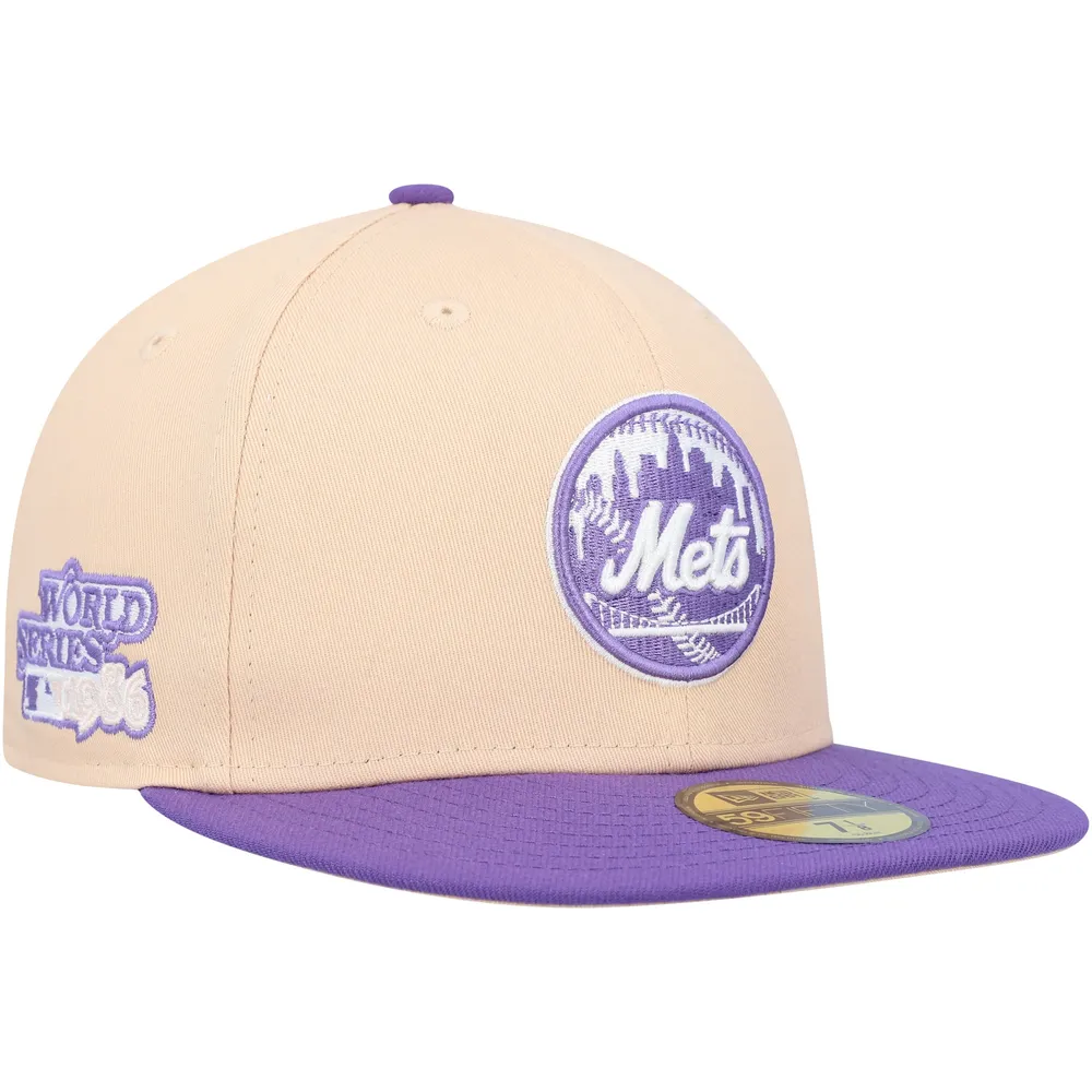 New Era Men's New Era Peach/Purple York Mets 1986 World Series Side Patch  59FIFTY Fitted Hat