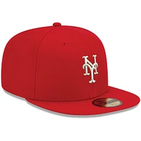 Men's New Era Red York Mets White Logo 59FIFTY Fitted Hat