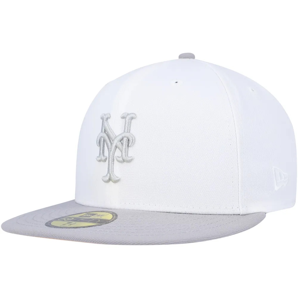 New Era Men's New Era White/Gray York Mets 1986 World Series Side Patch  Peach Undervisor 59FIFTY Fitted Hat