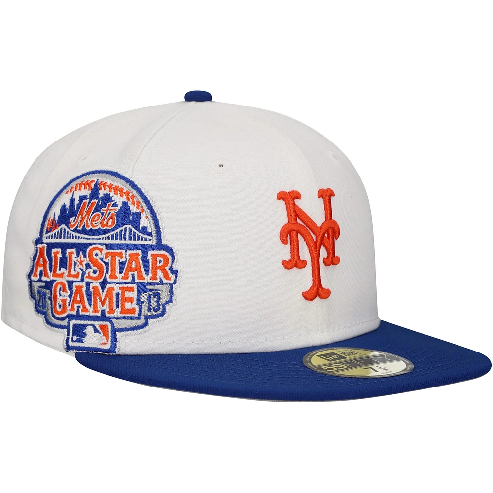 Men's New Era White/Royal York Mets Major Sidepatch 59FIFTY Fitted Hat