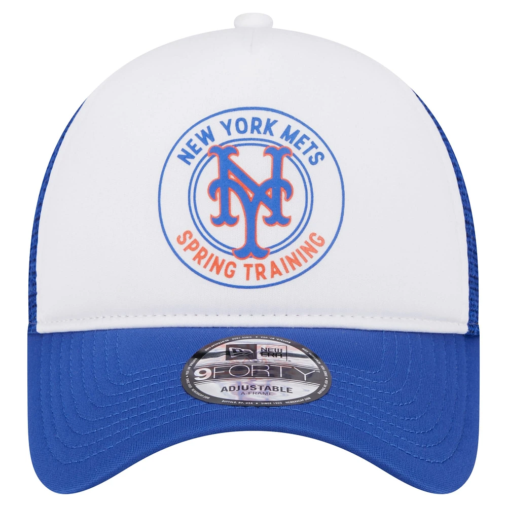 Men's New Era White/Royal New York Mets Spring Training Circle Foam A-Frame 9FORTY Trucker Adjustable Hat