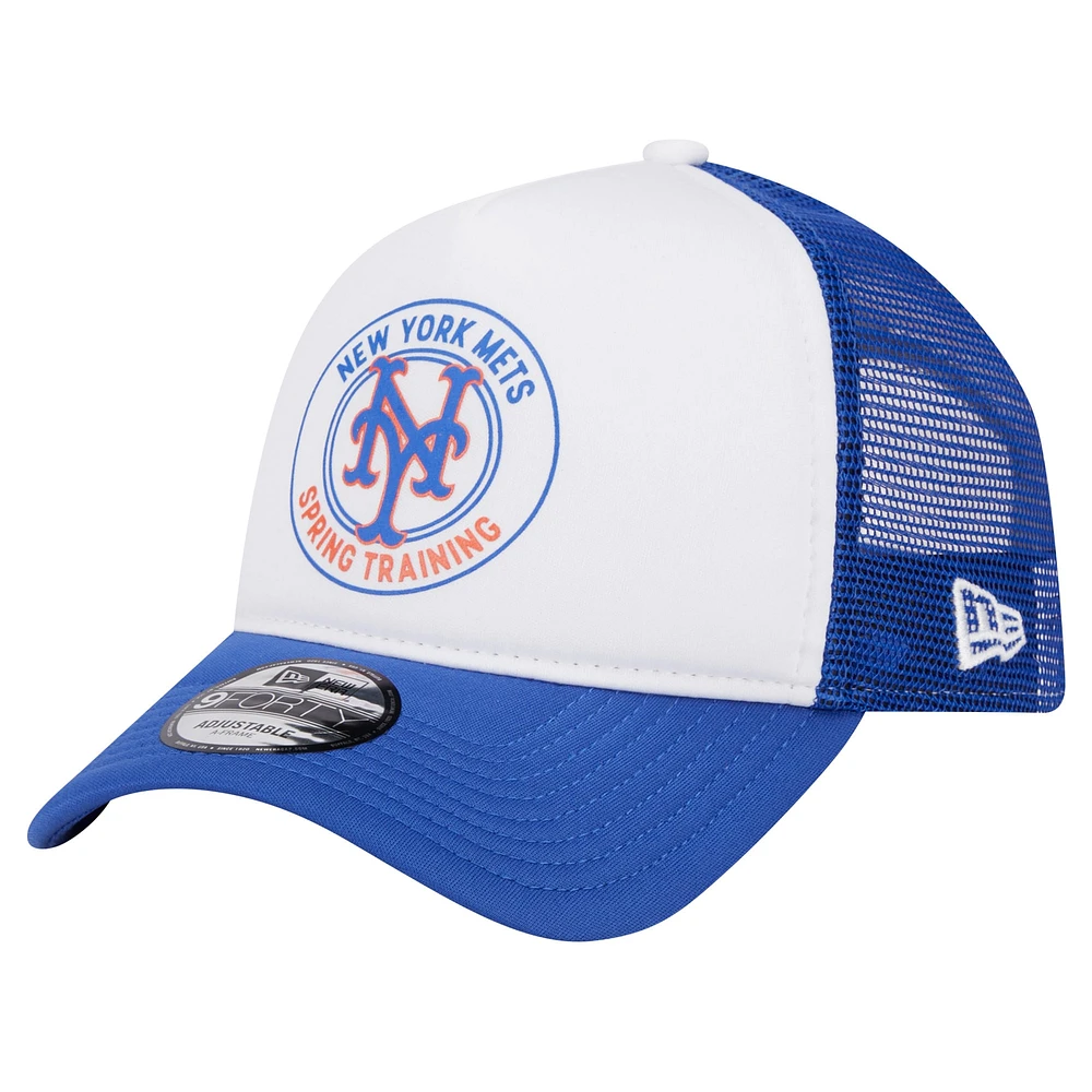 Men's New Era White/Royal New York Mets Spring Training Circle Foam A-Frame 9FORTY Trucker Adjustable Hat