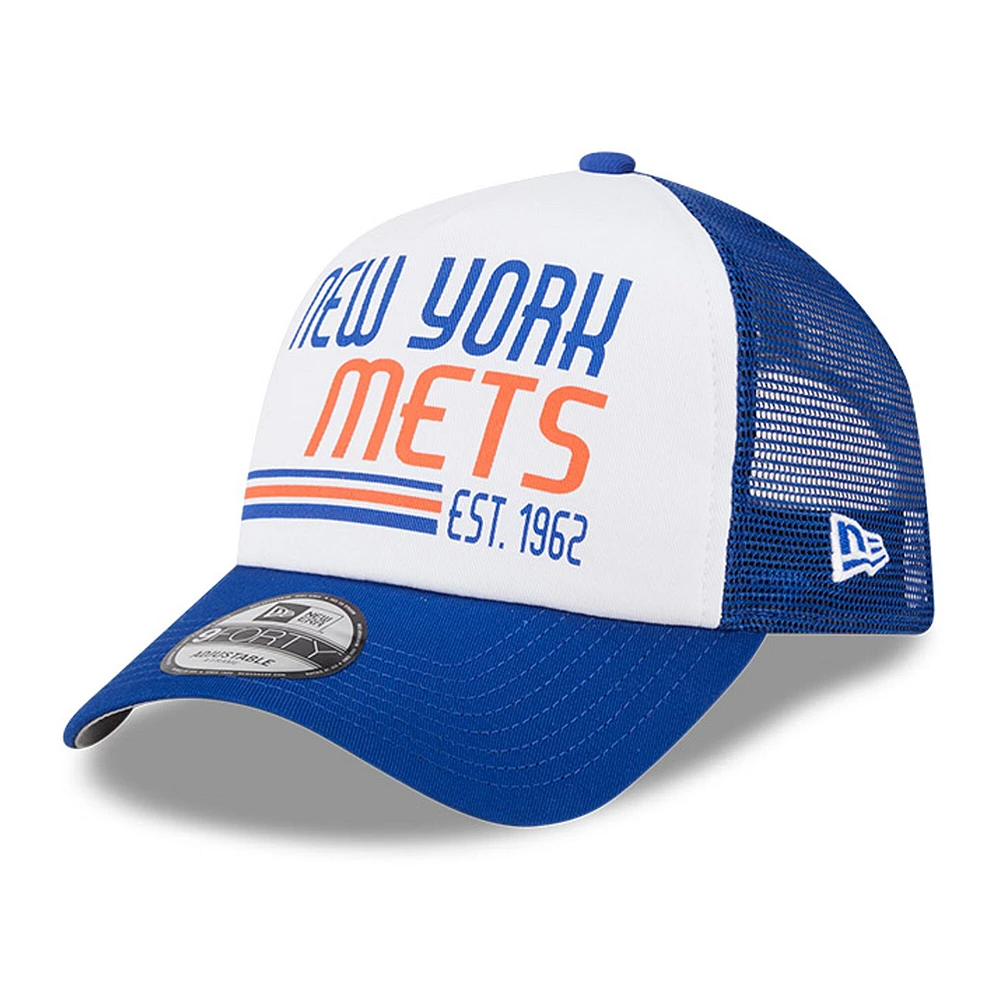 Casquette réglable 9FORTY Stacked A-Frame Trucker 9FORTY New Era pour hommes, blanc/royal New York Mets