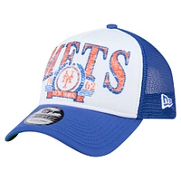 Men's New Era  White New York Mets Distressed 9FORTY A-Frame Adjustable Trucker Hat