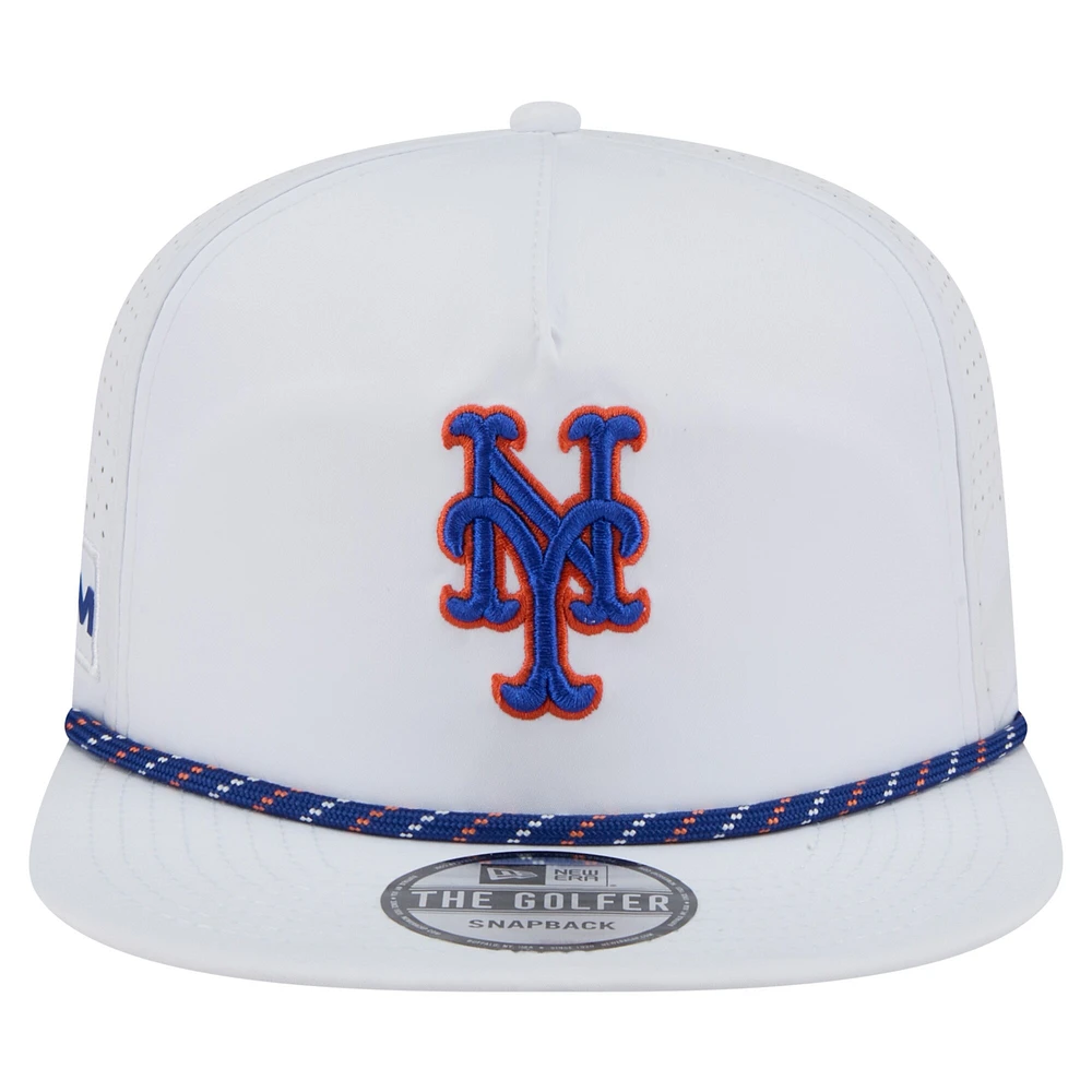 Casquette de golf perforée New Era blanche à visière snapback des New York Mets pour homme