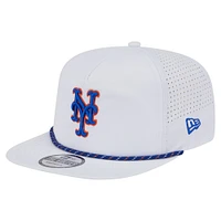 Casquette de golf perforée New Era blanche à visière snapback des New York Mets pour homme