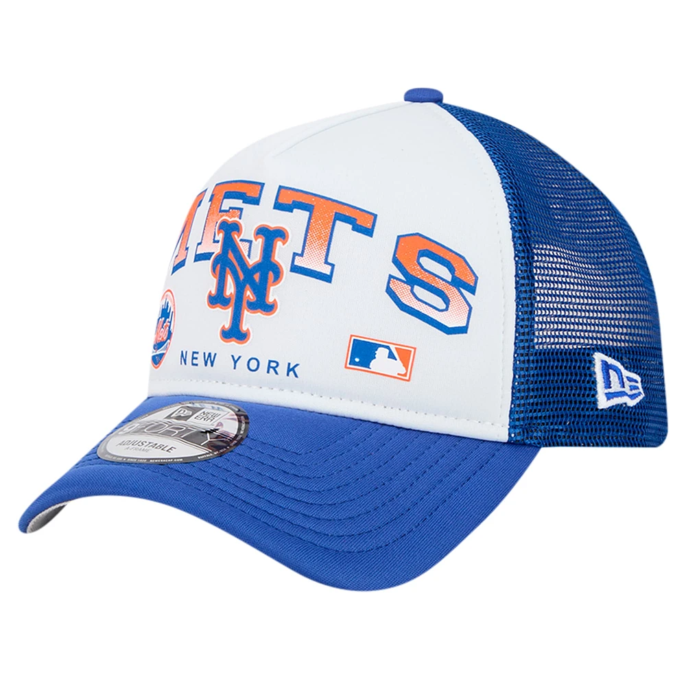 Casquette ajustable New Era blanche New York Mets Retro Wordmark 9FORTY A-Frame Trucker pour homme