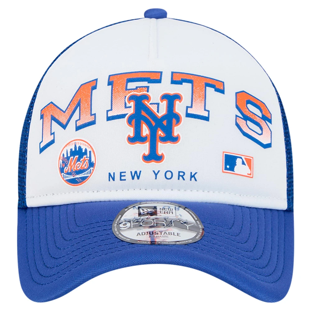 Men's New Era White New York Mets Retro Wordmark 9FORTY A-Frame Trucker Adjustable Hat