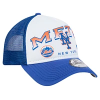 Men's New Era White New York Mets Retro Wordmark 9FORTY A-Frame Trucker Adjustable Hat