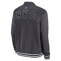 Veste aviateur zippée Nike City Connect pour homme, collection authentique des Mets de New York, anthracite