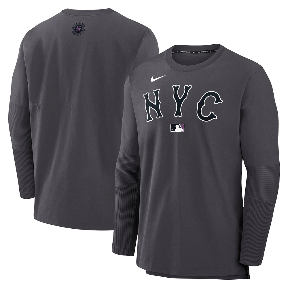 Men's Nike  Anthracite New York Mets Authentic Collection City Connect Lightweight Player Tri-Blend Performance Long Sleeve T-Shirt