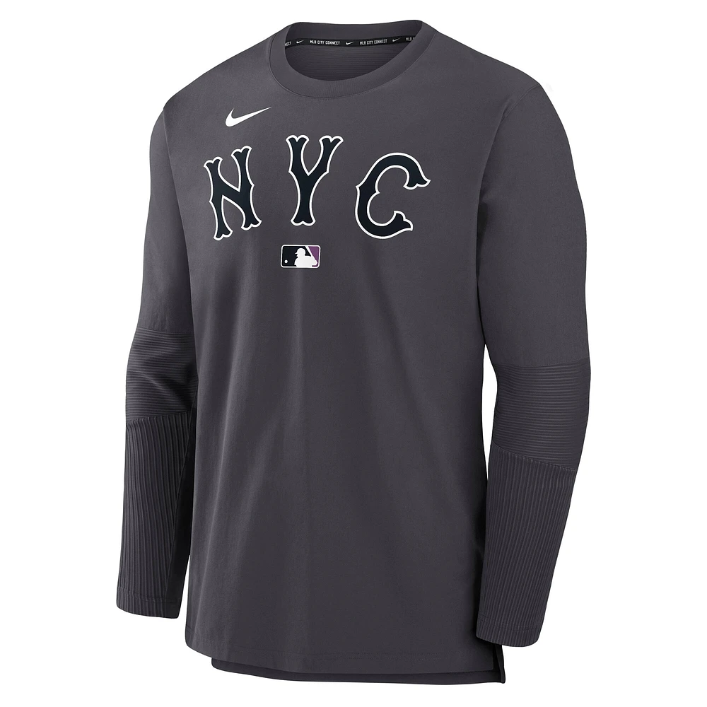 Men's Nike  Anthracite New York Mets Authentic Collection City Connect Lightweight Player Tri-Blend Performance Long Sleeve T-Shirt