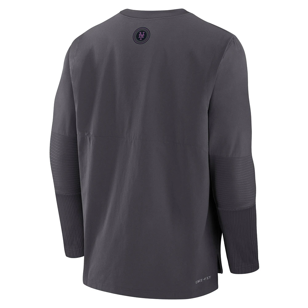 Men's Nike  Anthracite New York Mets Authentic Collection City Connect Lightweight Player Tri-Blend Performance Long Sleeve T-Shirt