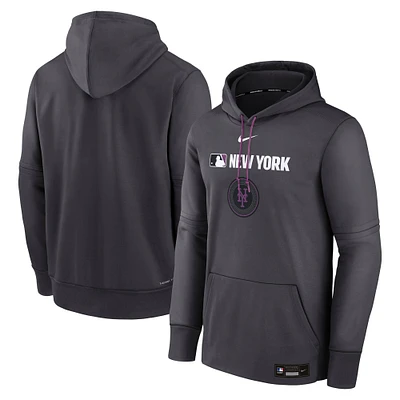 Men's Nike  Anthracite New York Mets Authentic Collection City Connect Therma Pullover Hoodie