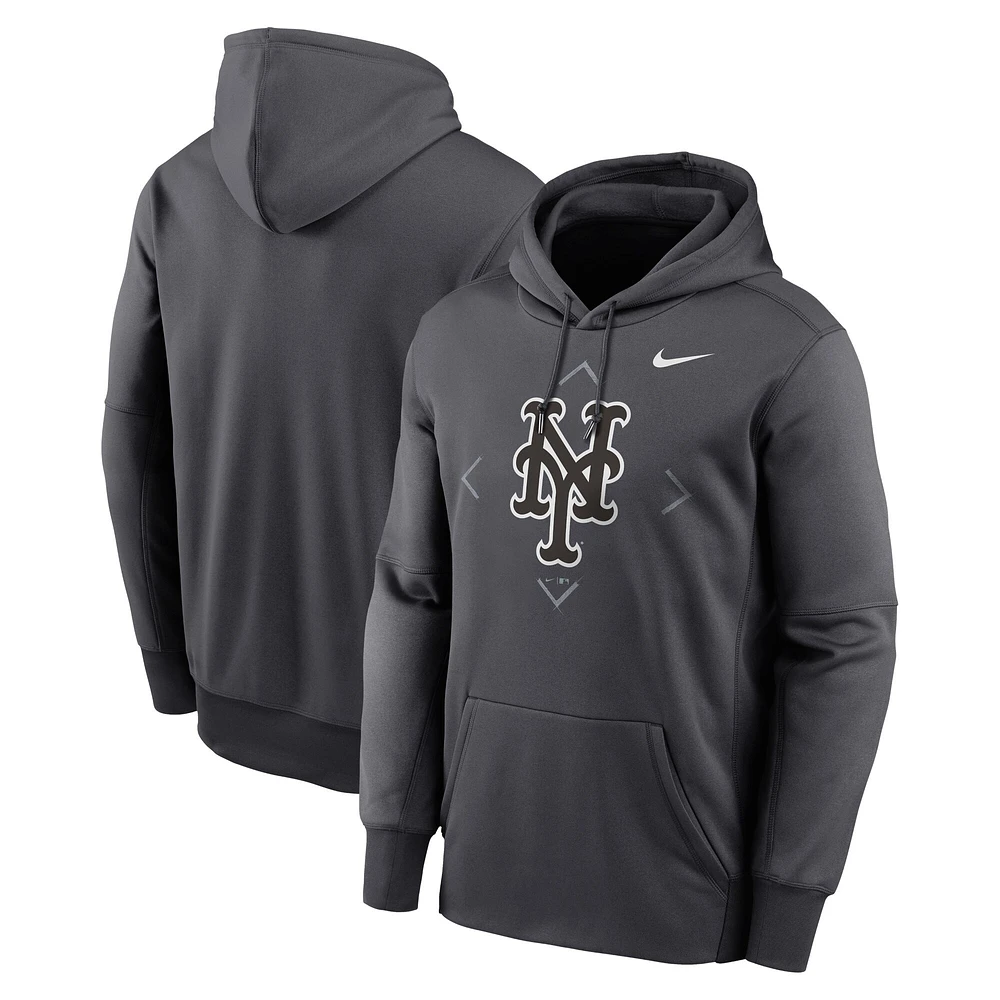 Men's Nike Anthracite New York Mets Therma Bracket Icon Performance Pullover Hoodie