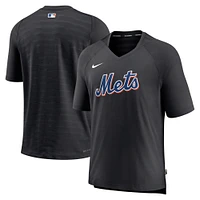 T-shirt à col en V raglan de performance d'avant-match Nike pour homme, collection authentique des New York Mets, noir