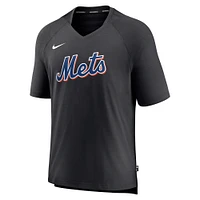 T-shirt à col en V raglan de performance d'avant-match Nike pour homme, collection authentique des New York Mets, noir