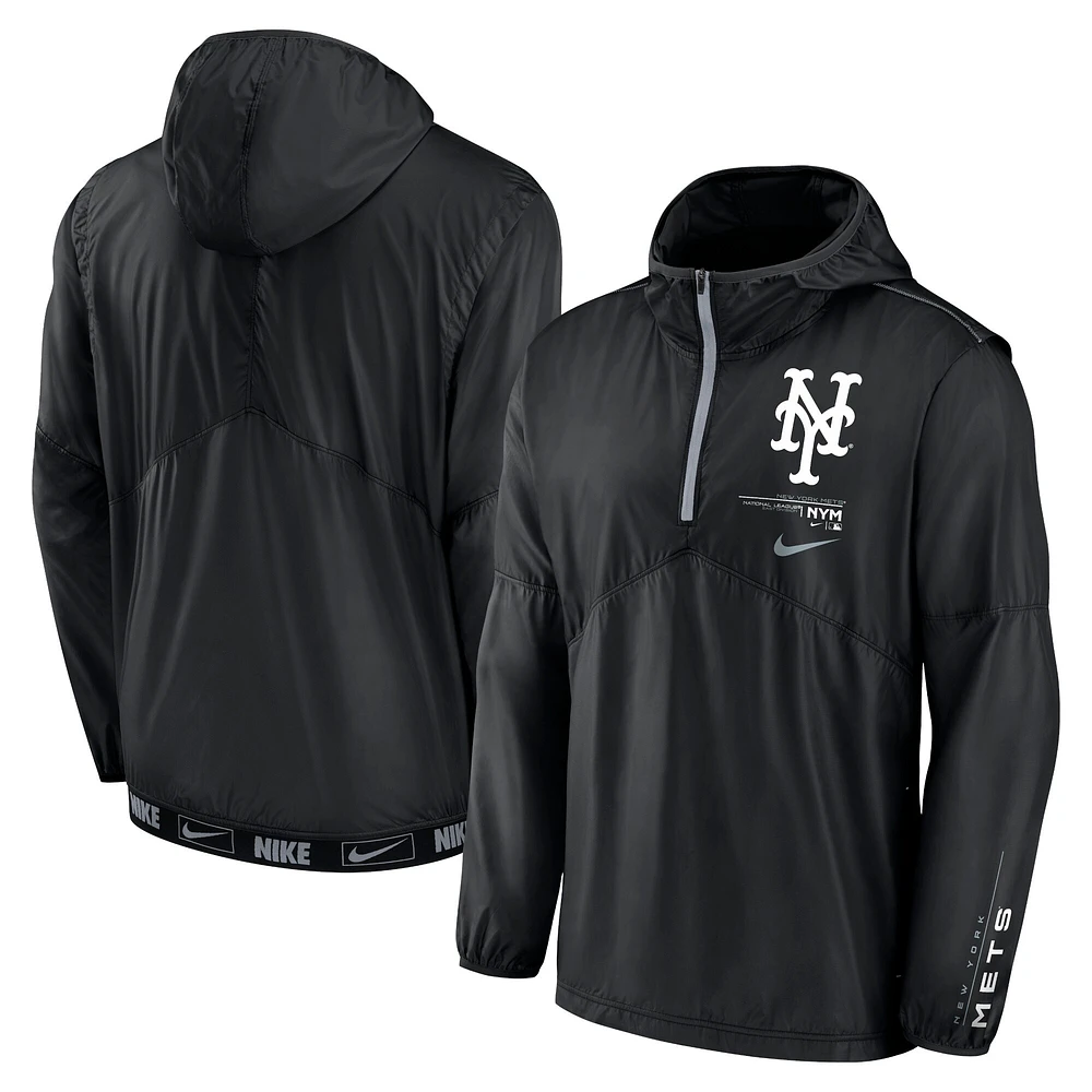 Coupe-vent à demi-glissière Nike New York Mets Authentic Night Game Performance pour homme - Noir