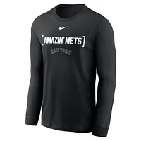 T-shirt à manches longues Nike noir pour homme avec surnom local des New York Mets