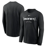 T-shirt à manches longues Nike noir pour homme avec surnom local des New York Mets