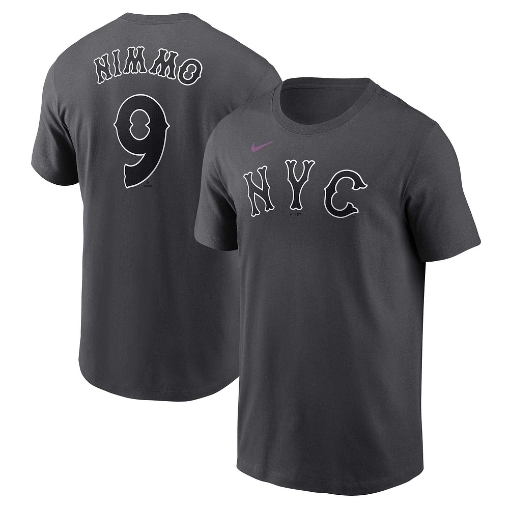 T-shirt Nike Brandon Nimmo pour homme, charbon de bois, avec nom et numéro City Connect Fuse des Mets New York