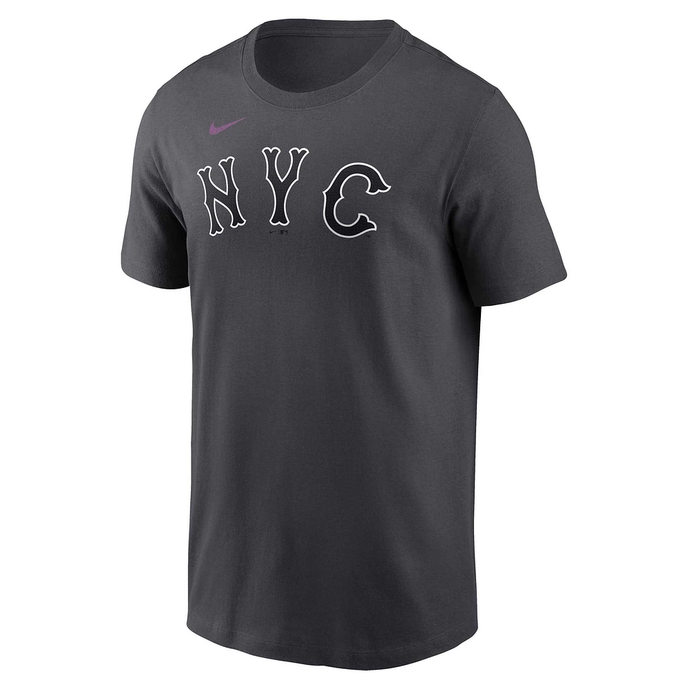 T-shirt Nike Brandon Nimmo pour homme, charbon de bois, avec nom et numéro City Connect Fuse des Mets New York