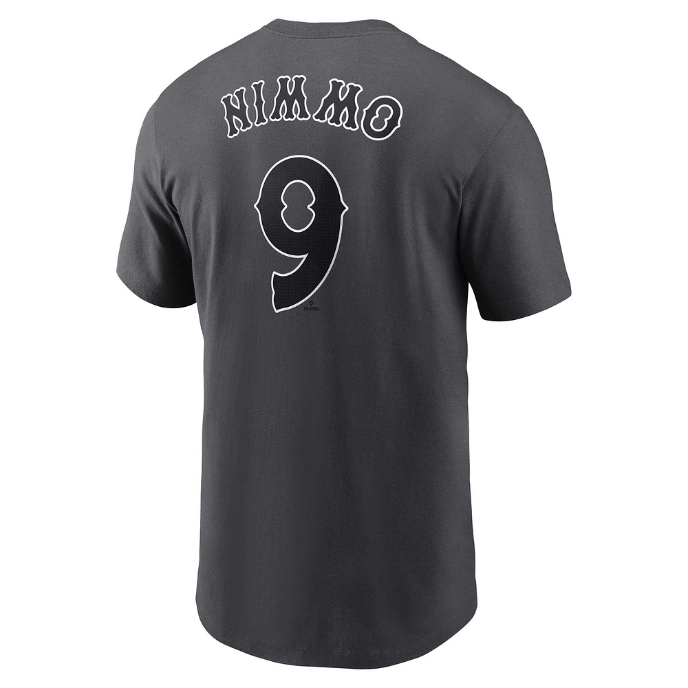 T-shirt Nike Brandon Nimmo pour homme, charbon de bois, avec nom et numéro City Connect Fuse des Mets New York