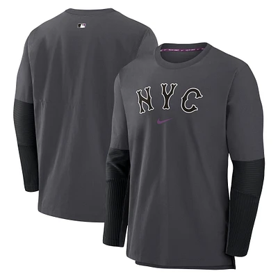 Men's Nike  Charcoal New York Mets 2024 City Connect Authentic Collection Player Tri-Blend Performance Pullover Jacket