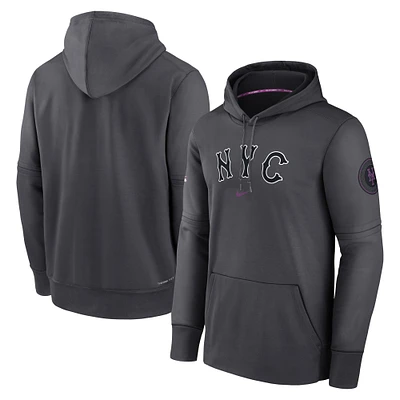 Men's Nike  Charcoal New York Mets 2024 City Connect Authentic Collection Practice Performance Pullover Hoodie