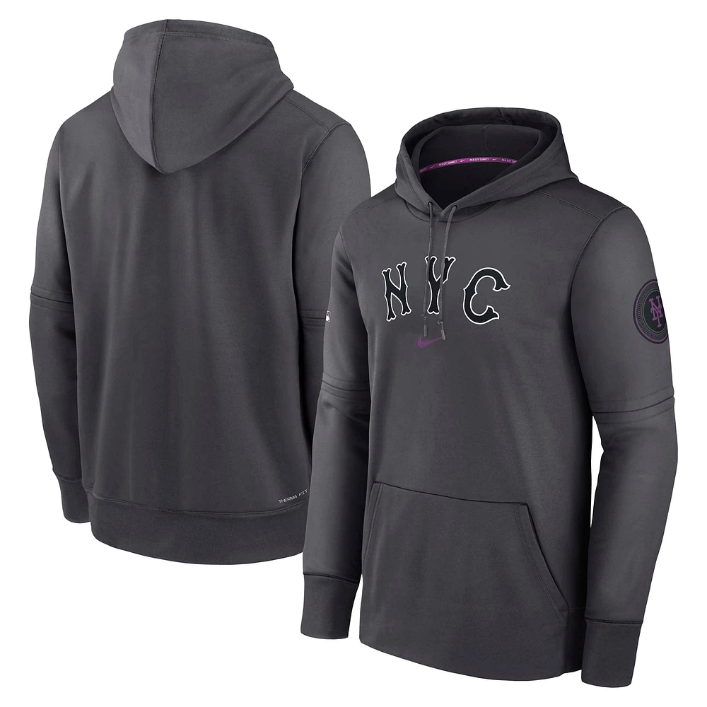 Men's Nike Charcoal New York Mets Authentic Collection City Connect Performance Pullover Hoodie