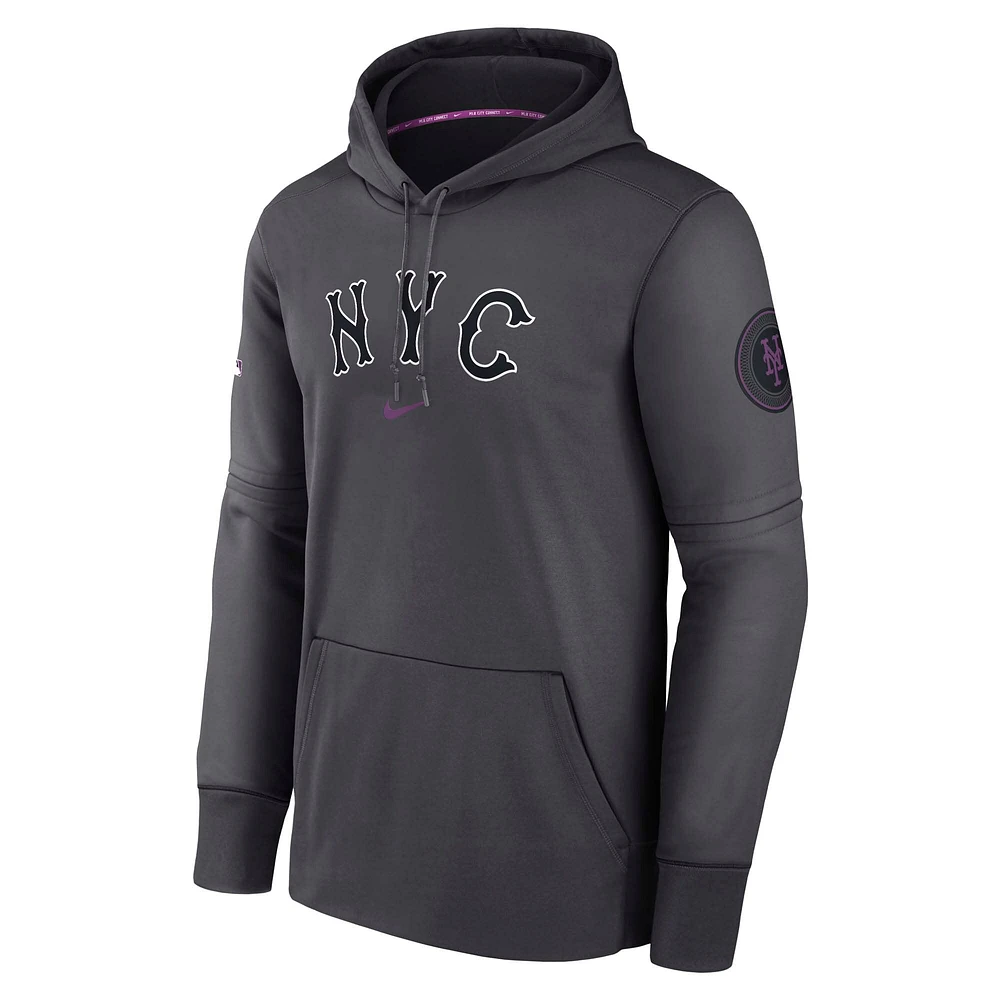 Men's Nike Charcoal New York Mets Authentic Collection City Connect Performance Pullover Hoodie