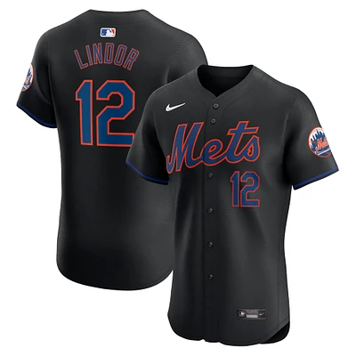 Men's Nike Francisco Lindor Black New York Mets Alternate Elite Player Jersey