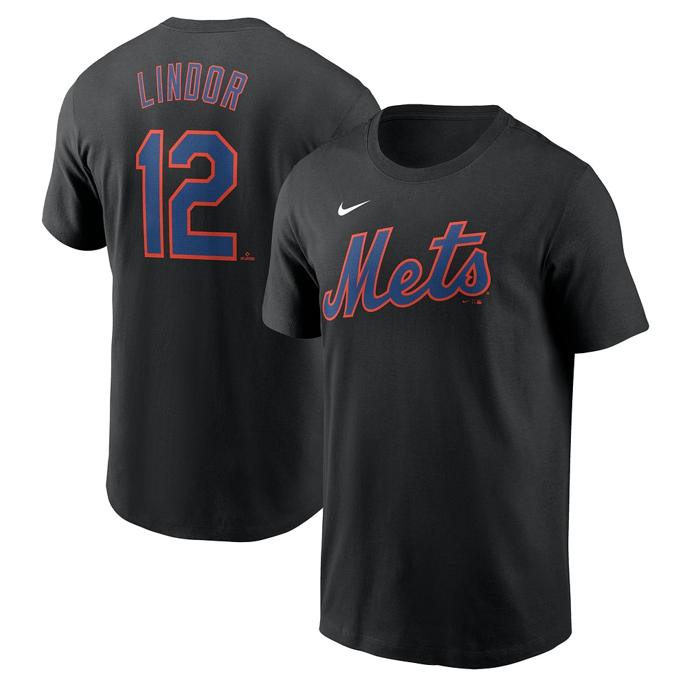 T-shirt Nike noir pour homme Francisco Lindor avec nom et numéro Fuse des New York Mets