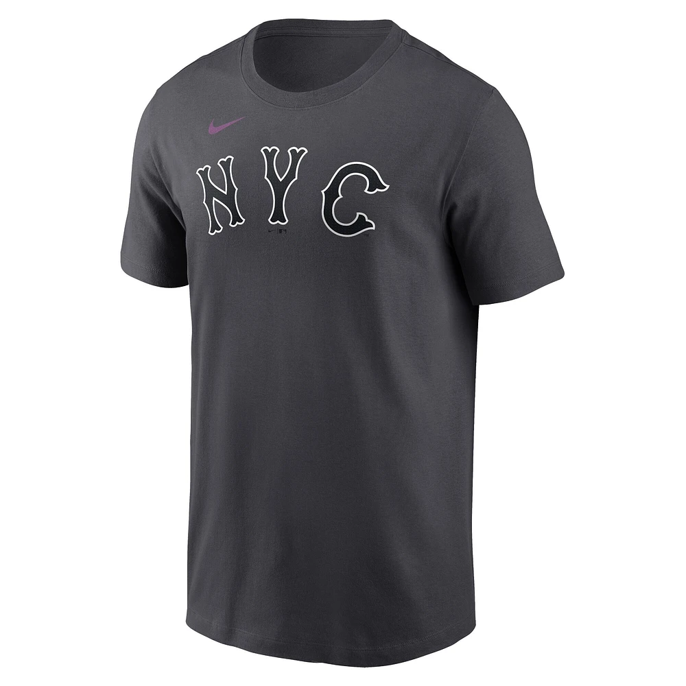 T-shirt Nike Francisco Lindor Graphite New York Mets 2024 City Connect Fuse avec nom et numéro pour homme