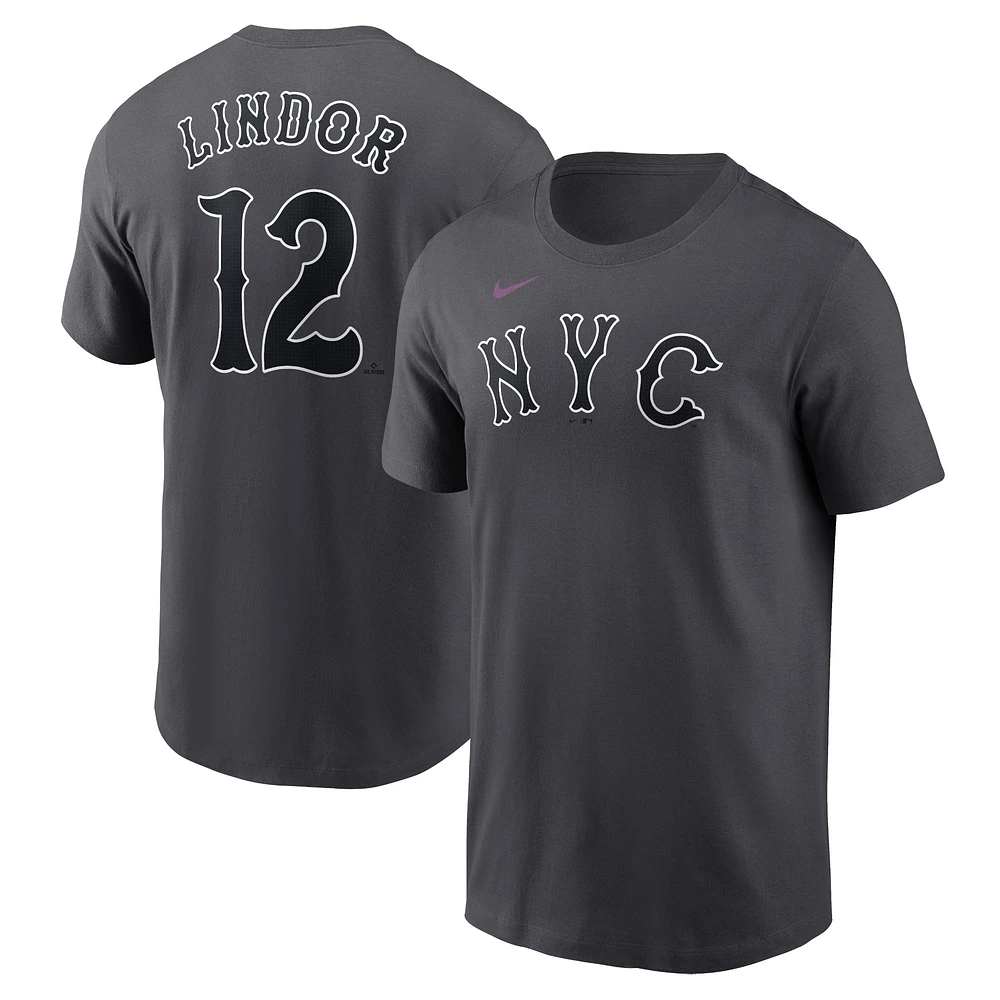 T-shirt Nike Francisco Lindor Graphite New York Mets 2024 City Connect Fuse avec nom et numéro pour homme