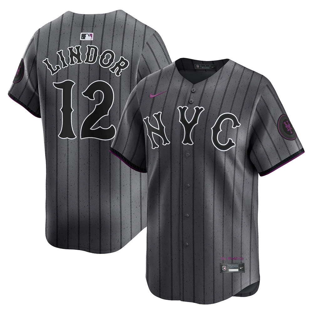 Maillot de joueur Nike Francisco Lindor Graphite New York Mets 2024 City Connect Limited pour homme