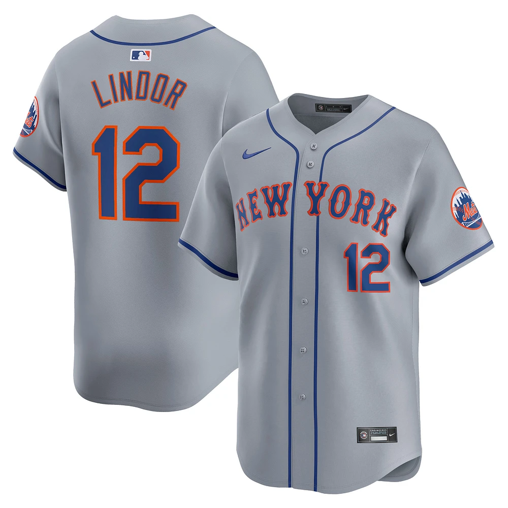 Maillot de joueur Nike Francisco Lindor pour hommes, gris, New York Mets Away Limited Player