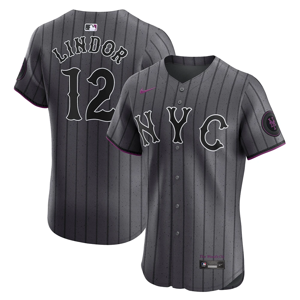 Maillot Nike City Connect Elite gris Francisco Lindor des Mets de New York pour homme