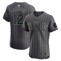 Maillot Nike City Connect Elite gris Francisco Lindor des Mets de New York pour homme