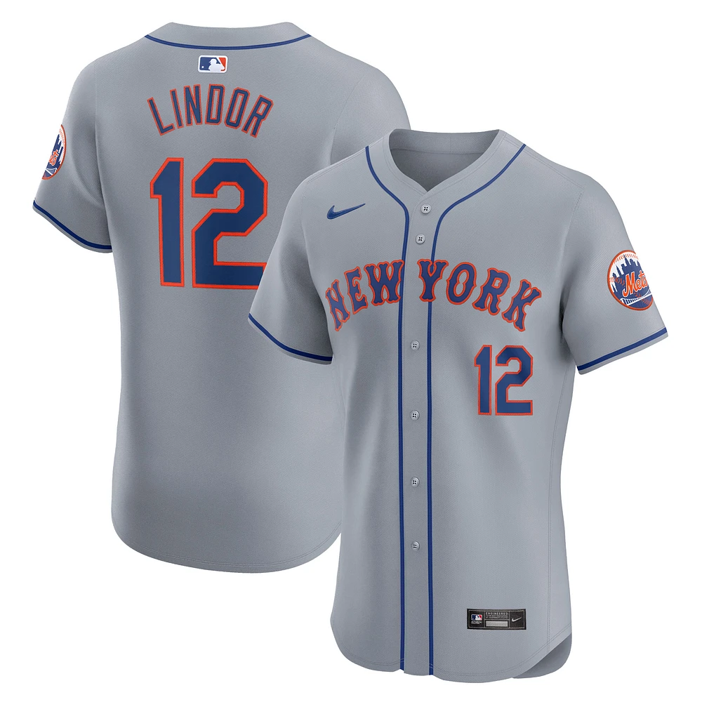 Maillot de joueur Nike Francisco Lindor pour homme, gris, New York Mets Road Elite